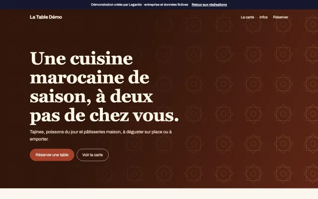 Capture de la démonstration de site de restaurant