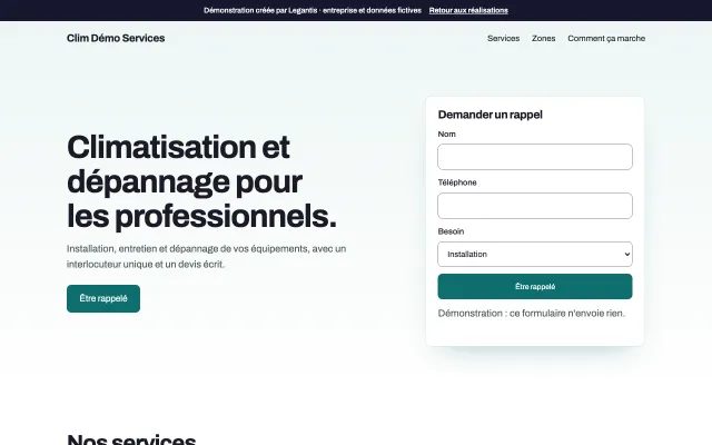 Capture de la démonstration de site d'entreprise de services